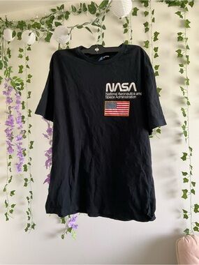 Divided Black NASA Logo Tee with American Flag Patch